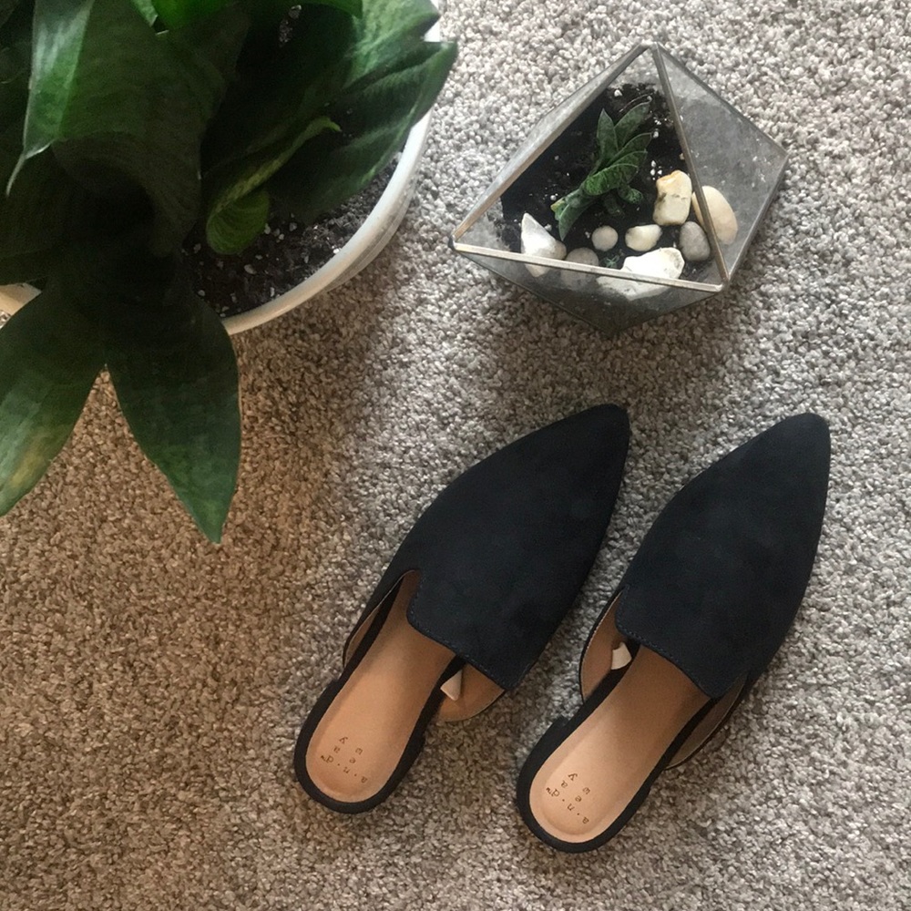 NWOT Black suede slip on mules